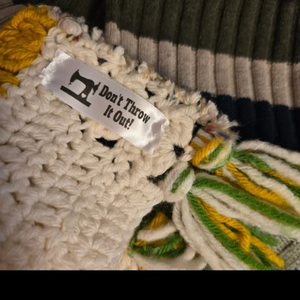 Upcycled Vtg Blanket Patch Winter Scarf Handmade Zigzag Dont Throw It Out